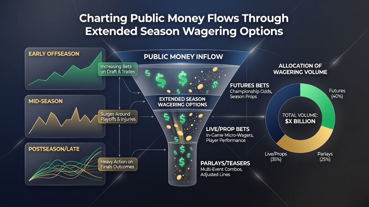 Chart displaying seasonal shifts in public wagering volume for NBA and NFL futures