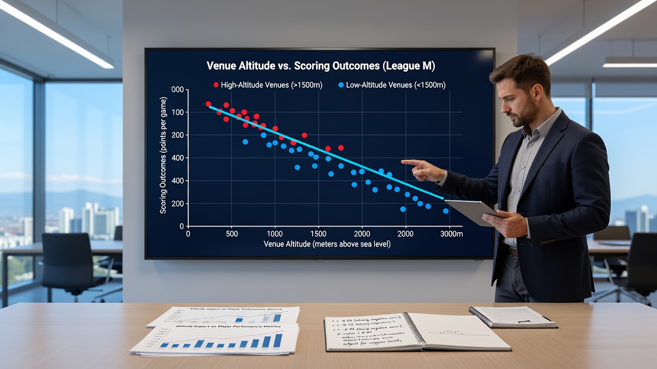 Data charts comparing scoring averages at sea level versus high altitude venues across multiple professional leagues