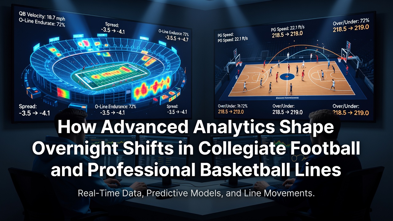 Advanced data dashboards displaying real-time shifts in collegiate football and basketball betting lines