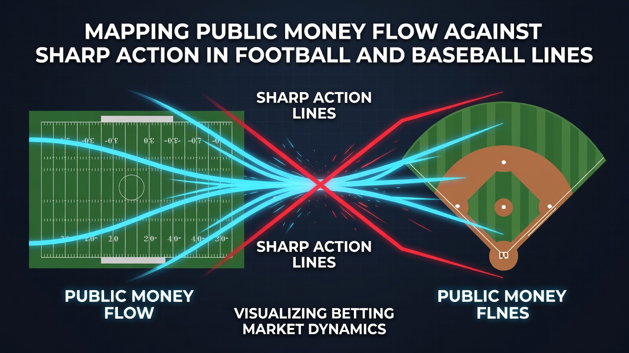 Chart showing public money flow versus sharp action indicators in football and baseball betting lines