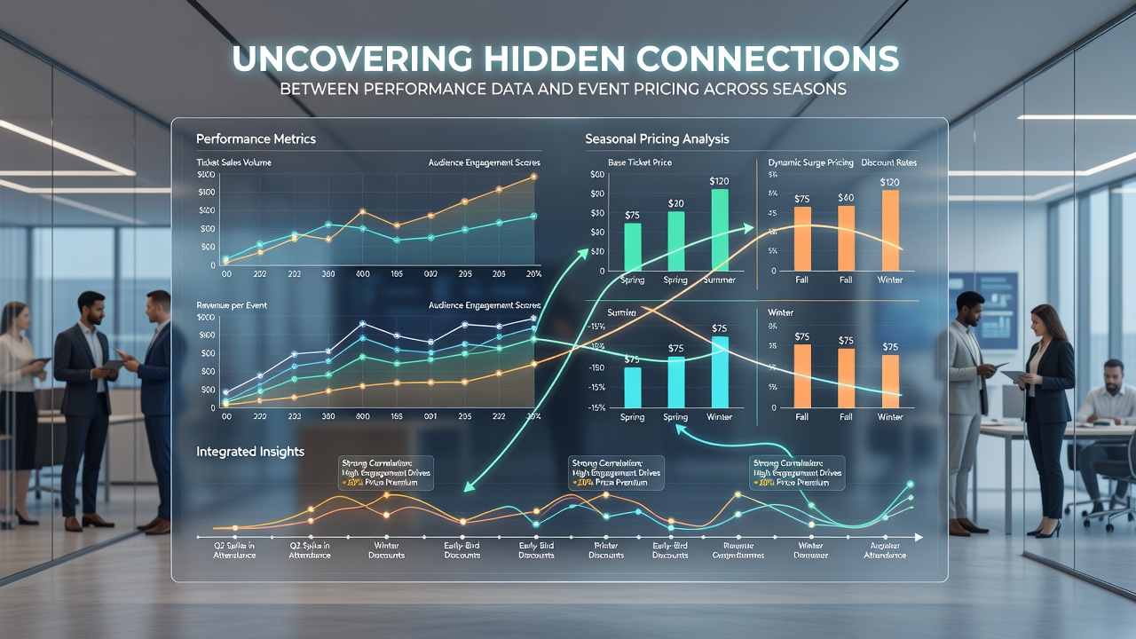 Analysts reviewing performance datasets and pricing adjustments for seasonal sports events