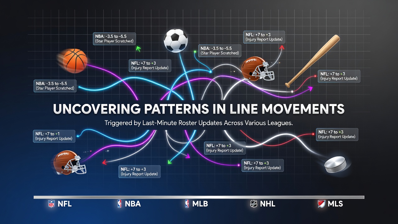 Chart displaying betting line adjustments following sudden roster changes across NFL, NBA, and MLB