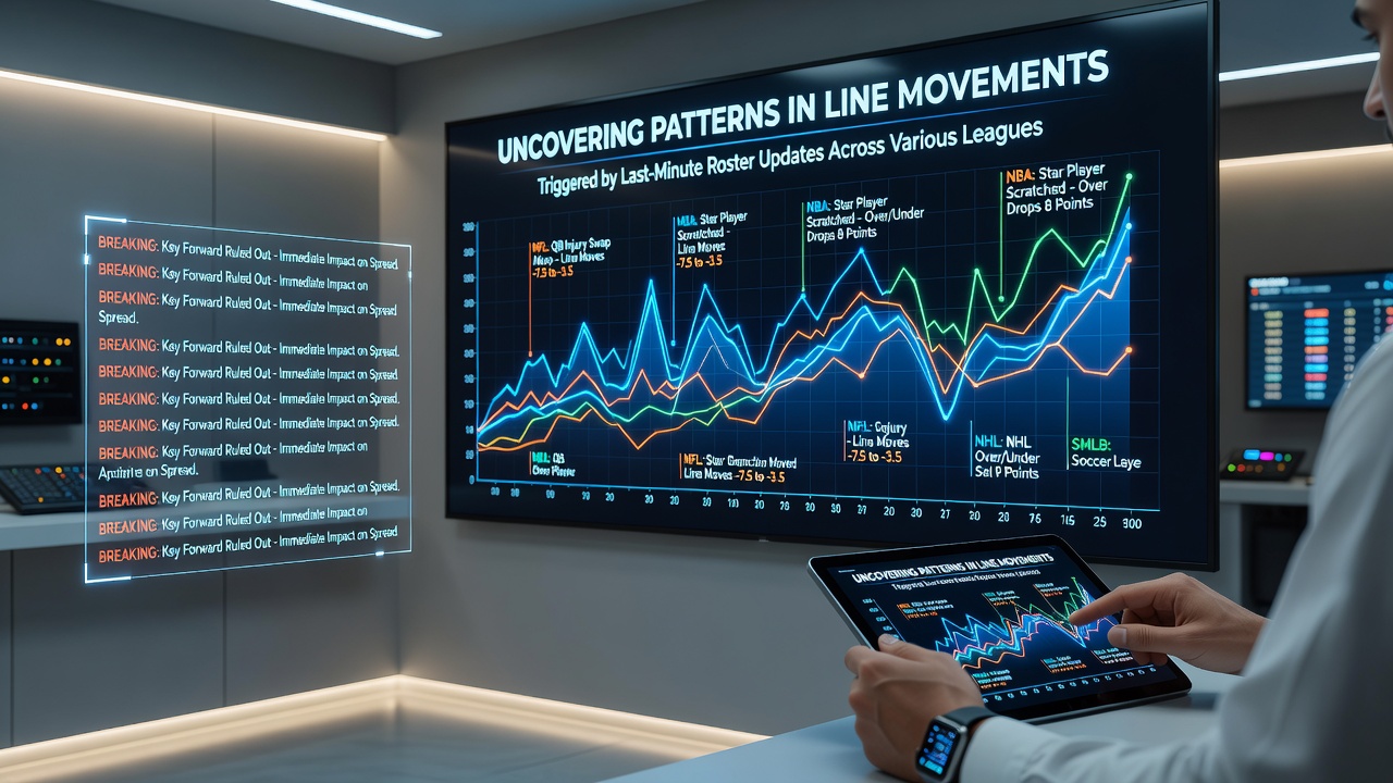 Sportsbook screen capture illustrating real-time line movement after a player injury report